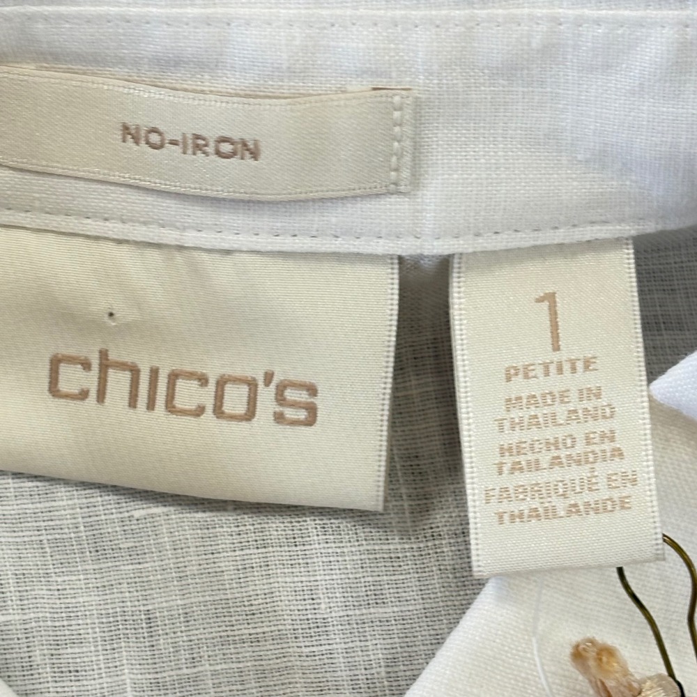 Chico's Linen Shirt Womens 1P M/8 White Lydia No Iron Tie Front Classic NWT - Picture 7 of 13